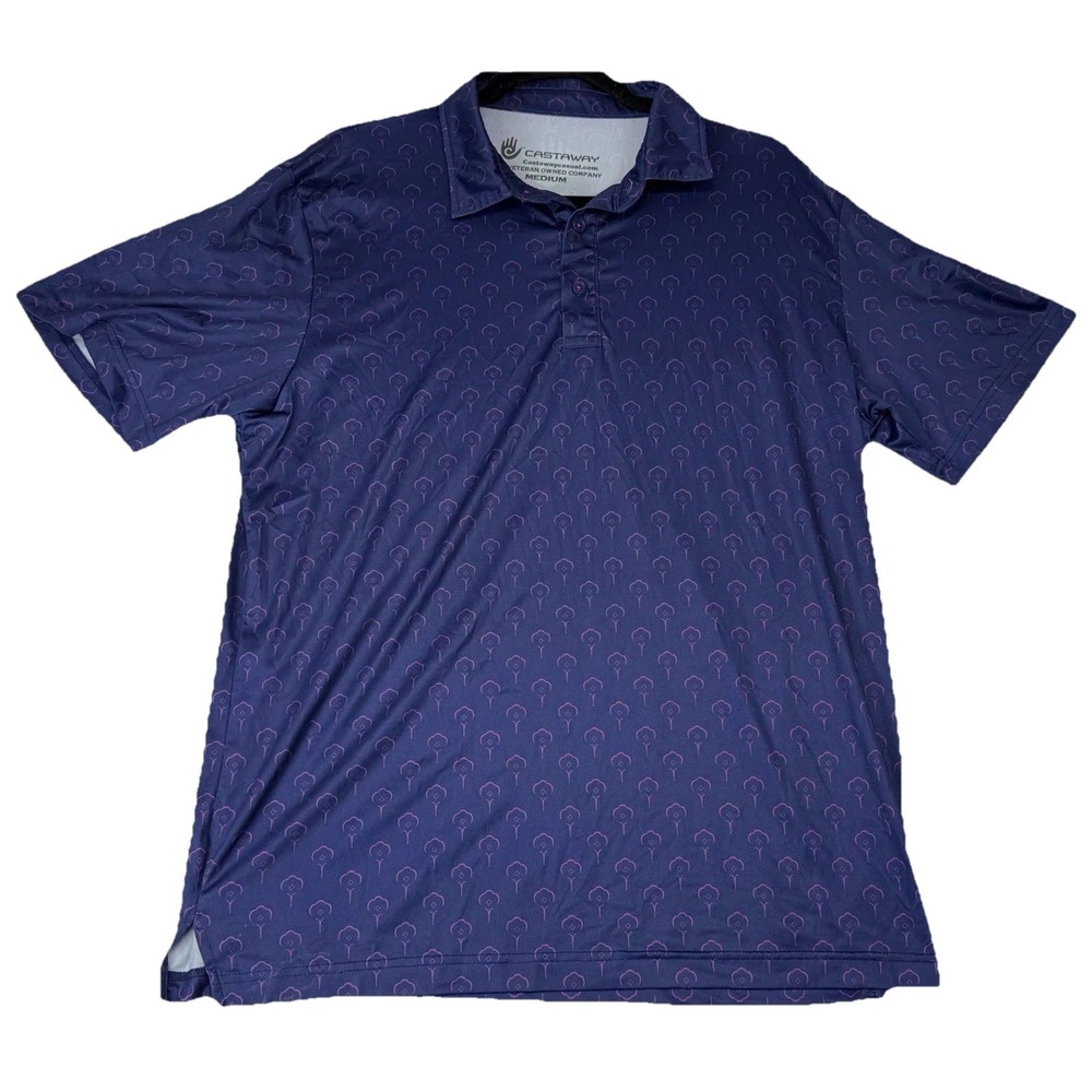 Castaway Casual Polo Shirt Mens M Pink Blue Background Performance Stretch